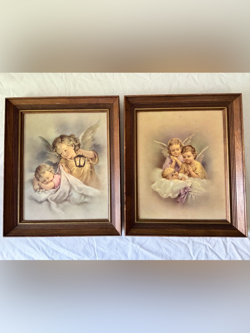 Vintage Angel Nursery Prints in Brown Frames